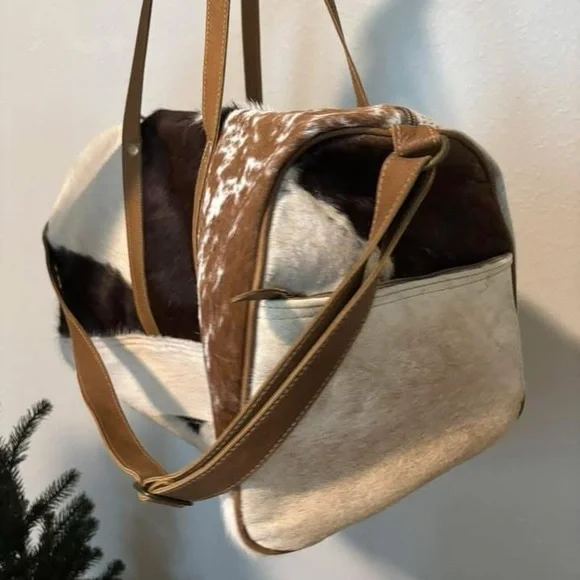 Brown and White Cowhide duffle Bag - Picture 2 of 3